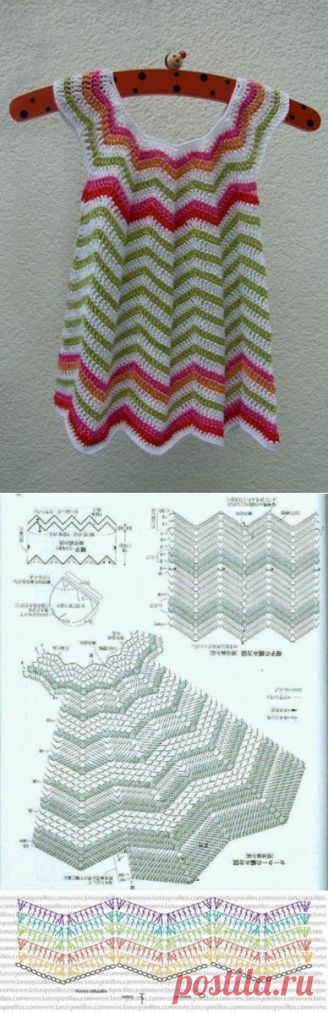 Летний сарафан связан крючком. Детский сарафан узором волны