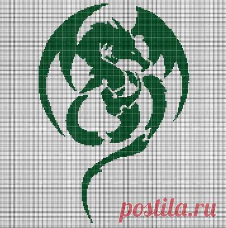 Схема вышивки крестом Силуэт зеленого дракона в pdf