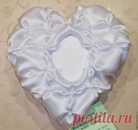 Купить Подушечка свадебная для колец "Сердечко" - белый, свадьба, подушечка для колец, подушечка для загса