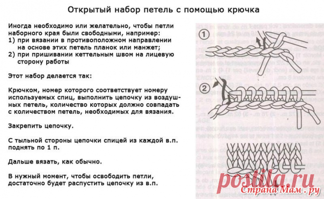 Открытый набор петель с помощью крючка: фотография в альбоме Схемы и приемы вязания - Страна Мам