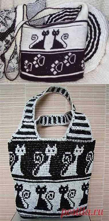 Сумка с котиками из полиэтиленовых пакетов / Вязание крючком / Вязаные крючком аксессуары