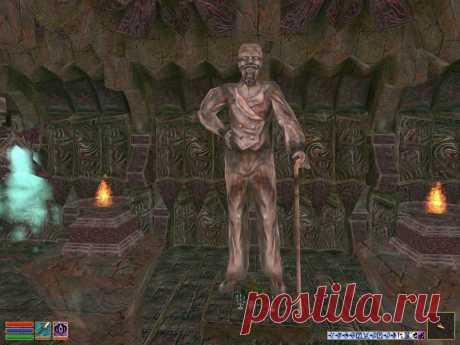 Статуя Шеогората (Statue of Sheogorath), Принца Безумия, расположенная в даэдрических руинах Алмурбаларамми на Побережье Азуры.
Statue of Sheogorath, Prince of Madness, located in the Daedric ruins of Almurbalarammi on Azura's Coast.