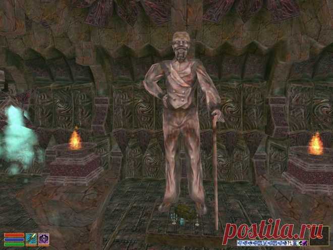 Статуя Шеогората (Statue of Sheogorath), Принца Безумия, расположенная в даэдрических руинах Алмурбаларамми на Побережье Азуры.
Statue of Sheogorath, Prince of Madness, located in the Daedric ruins of Almurbalarammi on Azura's Coast.