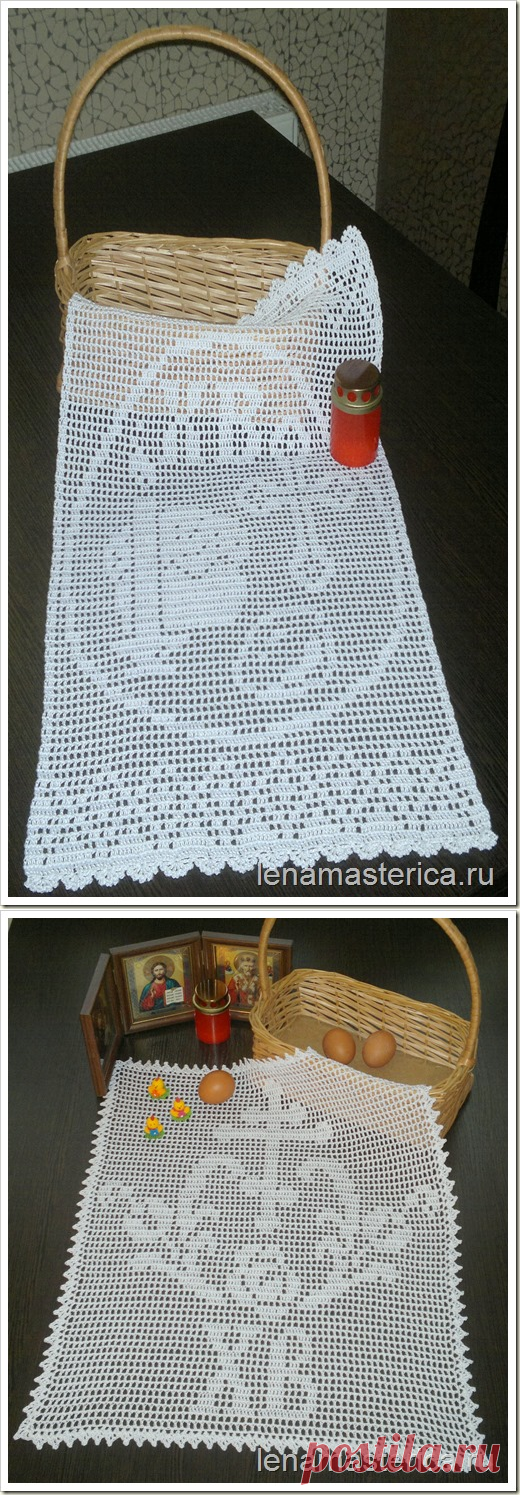 Пасхальная салфетка крючком, в технике филейного вязания