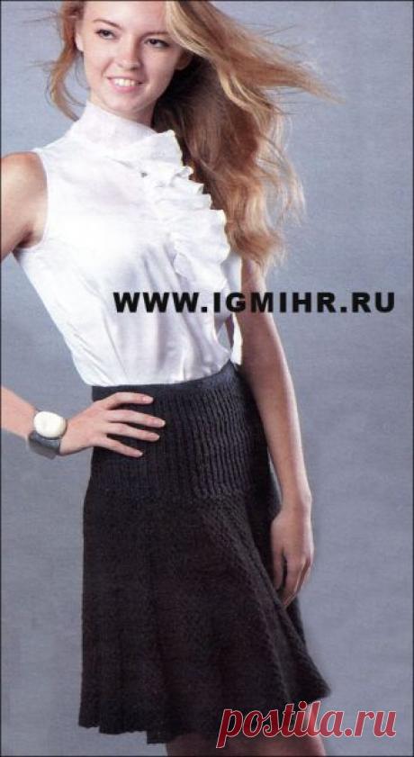 Офисный шик! Черная юбка на кокетке и с клиньями. Спицы