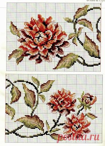 Красивые цветочные схемы вышивки крестом для подушки и скатерти