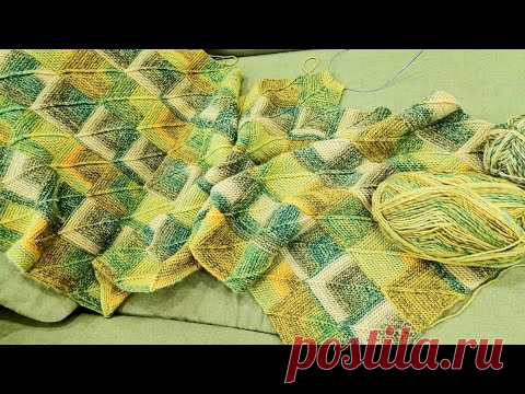 Плед в технике пэчворк спицами. Присоединение квадратов
