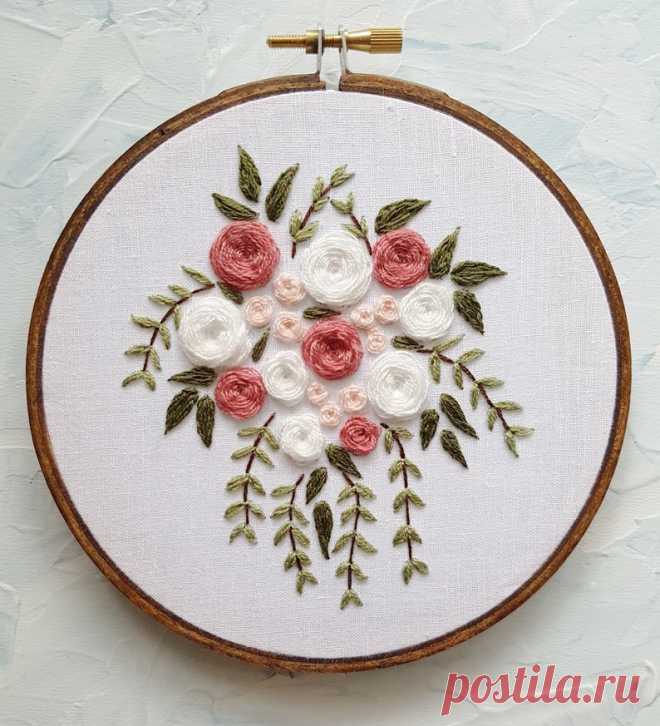 Embroidered flowers wedding bouquet pink | Etsy