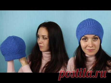 Шапка спицами "Косые петли"_How to Knit a Hat "Diagonal Stitch"