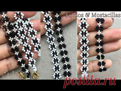 🖤 Pulsera con dos colores de mostacillas🖤 Facil y sencillo🖤 Para principiantes. Paso a paso 😍