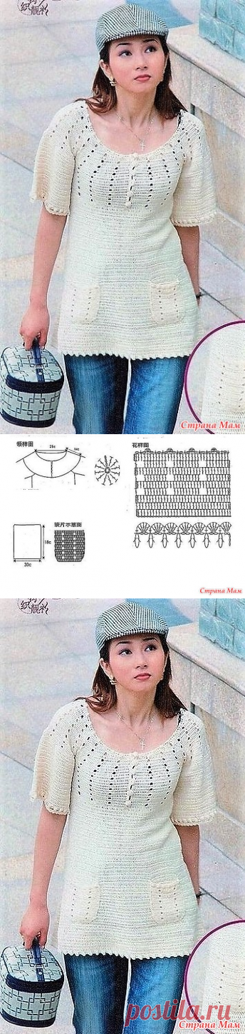 Туника Юлия с круглой кокеткой и карманами. Крючок. - ВЯЗАНАЯ МОДА+ ДЛЯ НЕМОДЕЛЬНЫХ ДАМ - Страна Мам
