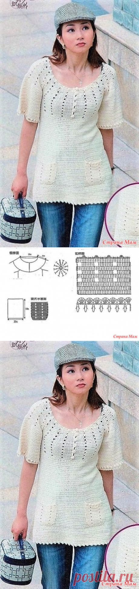 Туника Юлия с круглой кокеткой и карманами. Крючок. - ВЯЗАНАЯ МОДА+ ДЛЯ НЕМОДЕЛЬНЫХ ДАМ - Страна Мам