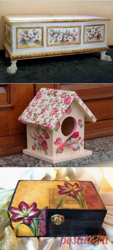 Основы декупажа для начинающих. 
Декупаж –  это очень популярная сегодня техника декора. С первого взгляда может показаться, что выполнить ее очень просто, отчасти это так и есть, но, тем не менее, есть нюансы, которые нужно знать даже новичку.  - Источник: Рукоделие - мое ремесло https://rukodelie1.com/publ/tehniki_rukodelia/dekupazh/osnovy_dekupazha_dlja_nachinajushhikh/23-1-0-36