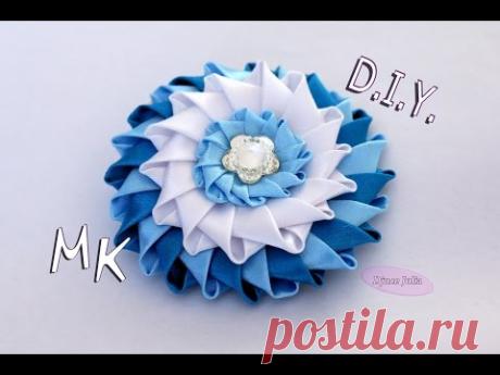 ЦВЕТОК Канзаши из атласных лент / DIY Kanzashi flower ribbon