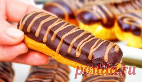 Эклеры с заварным кремом и шоколадной глазурью