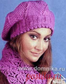 Розовый берет. Вязание спицами.
