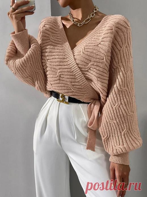 Жакет спицами узором из кос на фоне резинки 2&times;2