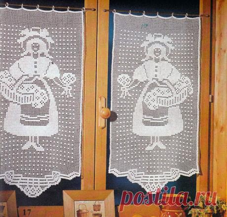 Филейная занавеска крючком «Цветочница» Схема вязания крючком занавески «Цветочница. Филейная техника