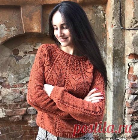 Джемпер с круглой ажурной кокеткой спицами. Очень подробный мастер-класс.