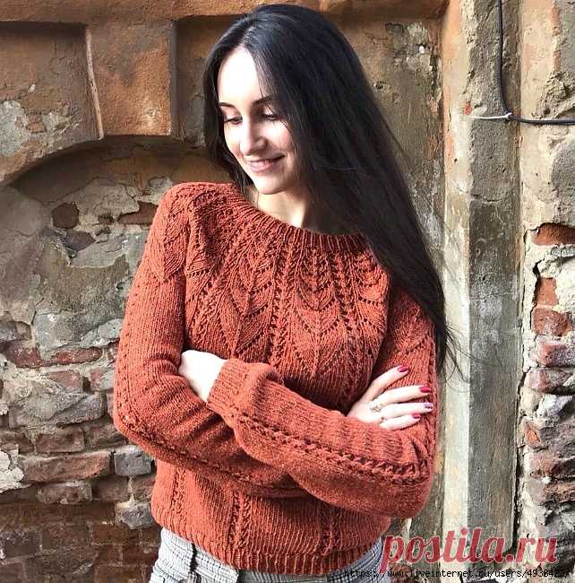 Джемпер с круглой ажурной кокеткой спицами. Очень подробный мастер-класс.
