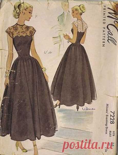 Vintage 50er Jahre Cocktailkleid Abendmuster rundum versammelten vier-gored Rock ...