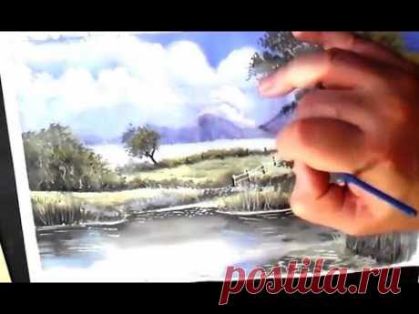 Как нарисовать гуашью пейзаж для новичков поэтапно/How to draw gouache landscape for beginners