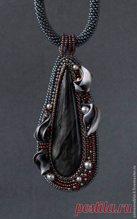 Кулон Shades of grey. Handmade. | Soutache and Beaded Embroidery
