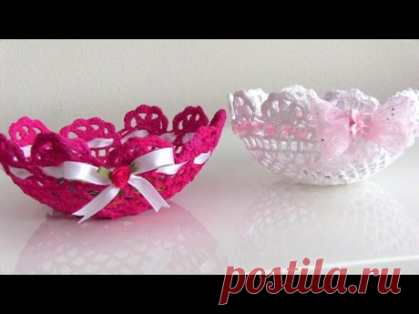 Tazon de carpetitas para decorar (lace) Crochet Bowls - YouTube