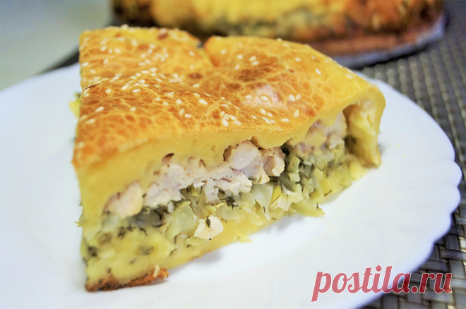 Заливной пирог с курицей и капустой | Очень вкусный!