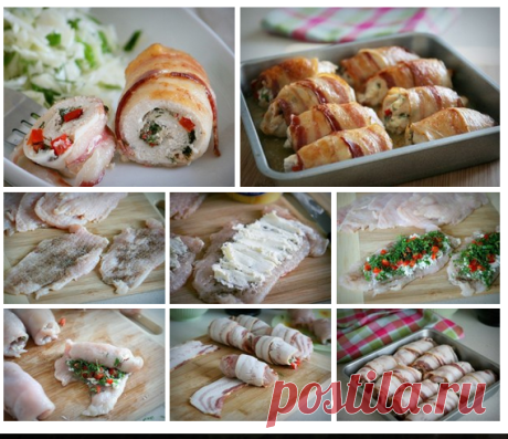 Куриные рулетики в беконе
