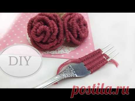 DIY🌹  Роза на вилке | Easy Woolen Rose with Scale | Como hacer una rose con un tenedor 🌹 - YouTube