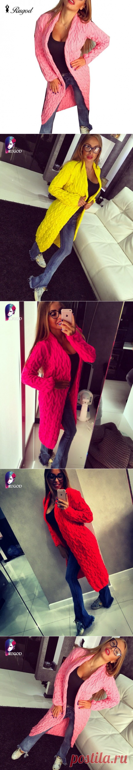 Rugod 17 Новый осенний зимний женский кардиган Горячая продажа Длинный рукав вязаный свитер Женский сплошной Уютные перемычки Верхняя одежда тянет femme - Интернет-магазин для женщин Обувь Свитера Платья Рубашки Наплечные сумки Шарфы и аксессуары из Китая.