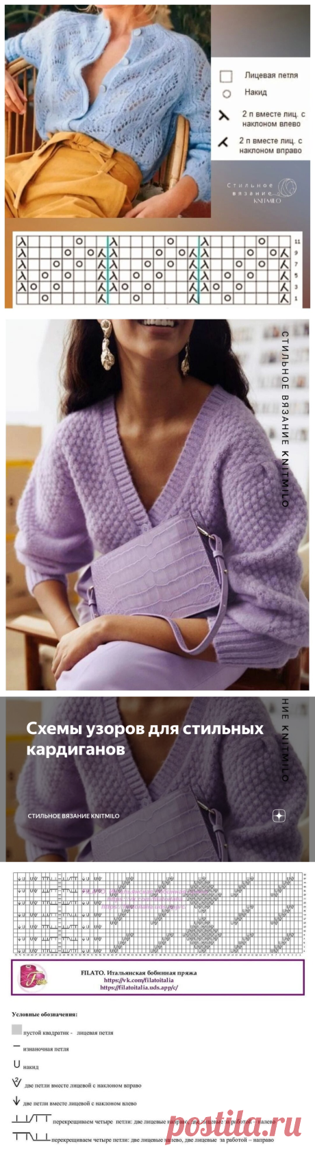 Схемы узоров для стильных кардиганов | Стильное вязание KNITMILO | Дзен