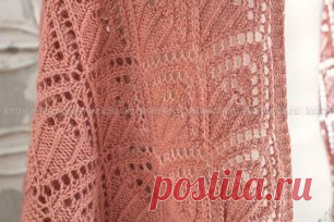 АЖУРНАЯ ШАЛЬ ВО ФРАНЦУЗСКОМ СТИЛЕ
Нежная ажурная шаль спицами, выполненная из мягкой тонкой мериносовой пряжи пастельного цвета. Вязание шали начинается сверху из центра по приведенной в описании схеме узора. На схеме отмечен раппорт узора. Для окончания дана отдельная схема. Шаль имеет треугольную форму.
Размеры
70