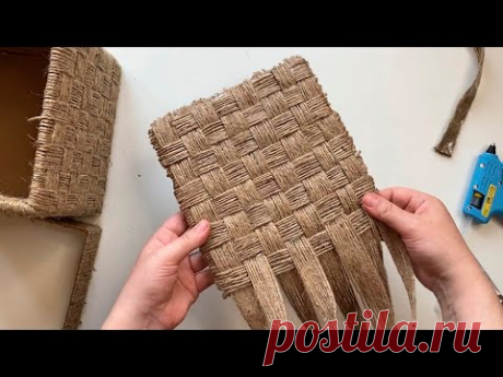 Плетеная коробка из джута и картона