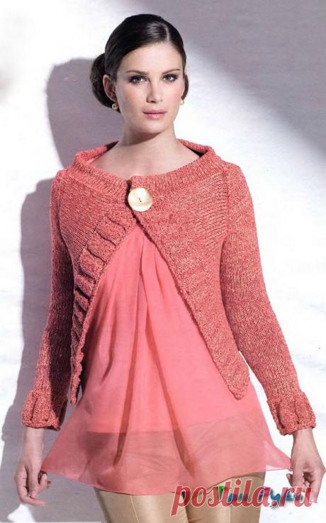 Вязаный жакет на одной пуговице