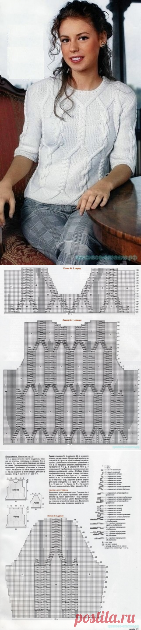 Красивое вязание | Пуловер спицами с аранами