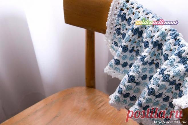 Трехцветный узор крючком для детского пледа