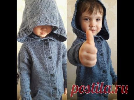 #Кардиган спицами . #Капюшон . Кардиган регланом с ростком