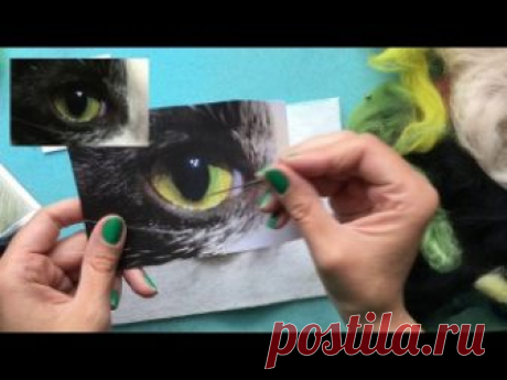 Needle-felted cat&#39;s eye tutorial - wool painting by Sarah Vaci