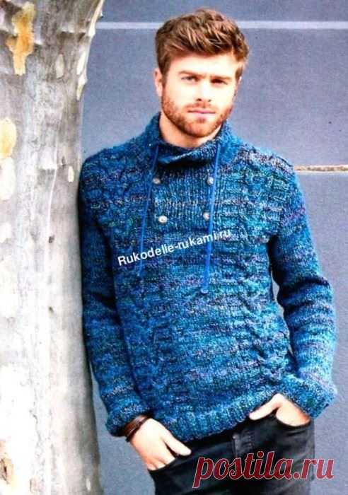 Мужской толстый пуловер спицами