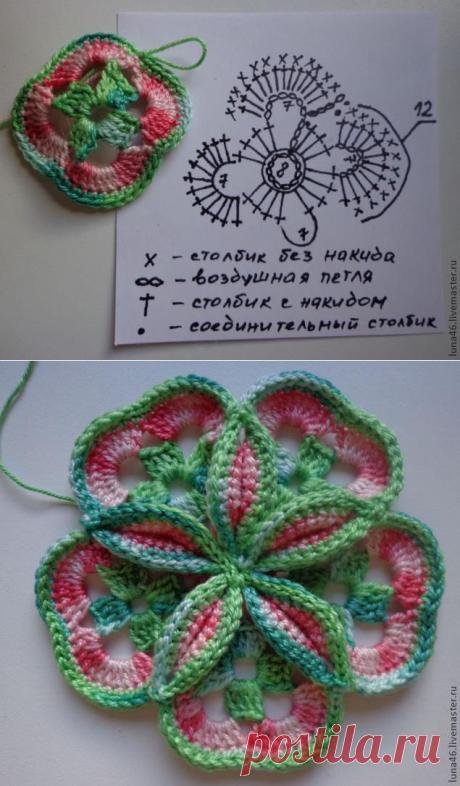 Объёмный цветок крючком - Ярмарка Мастеров - ручная работа, handmade