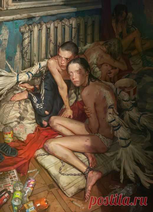 «Притон Ангелов» художник: Юлия Литвинова Картина, от которой бросает в дрожь и которая заставляет задуматься.