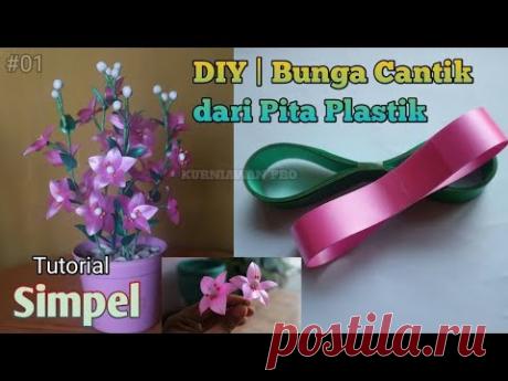 DIY Cara membuat Bunga Hias dari Pita Plastik / how to make flowers from plastic tape