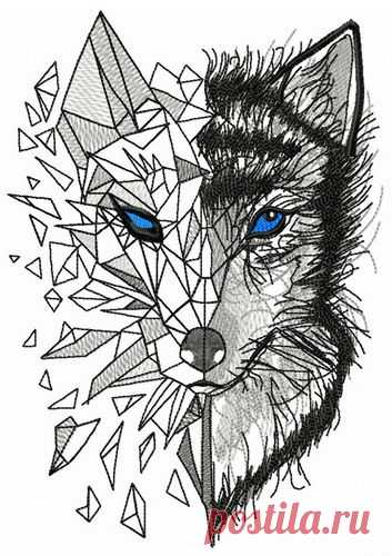 Mosaic wolf embroidery design Sizes: 104 × 149 mm, 111 × 159 mm, 118 × 169 mm, 125 × 179 mm, 132 × 189 mm. Formats: Bernina(art, exp), Brother(pec, pes, phc), Janome(jef, jef+), Melco(exp), Husqvarna/PFAFF(vip, vp3),  Tajima/Barudan(dst, dsb), Husqvarna(hus, shv), Singer(xxx).
