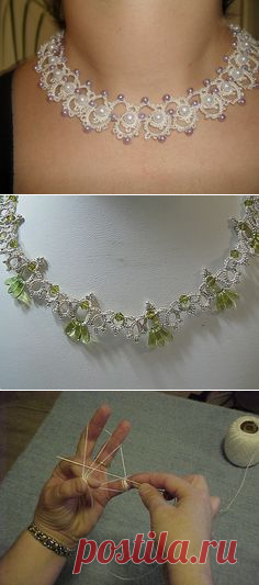 Needle Tatted, Beaded V Necklace | Кружево Иглой, Ожерелья и Ювелирные Изделия Фриволите
