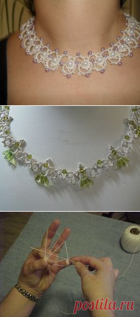 Needle Tatted, Beaded V Necklace | Кружево Иглой, Ожерелья и Ювелирные Изделия Фриволите