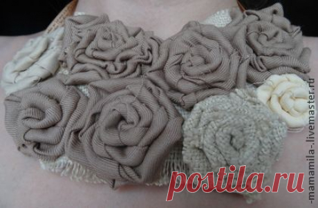 Текстильное бохо - колье и серьги &quot;Запах льна&quot; - бежевый,колье ручной работы