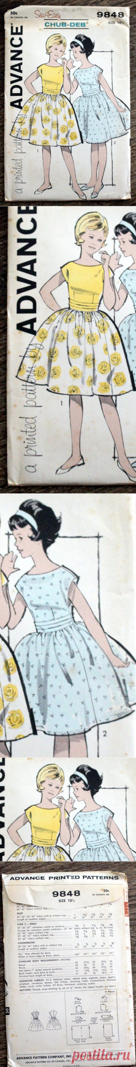 1960s Advance sewing pattern 9848 in Girl's Size 10 1/2 | Etsy