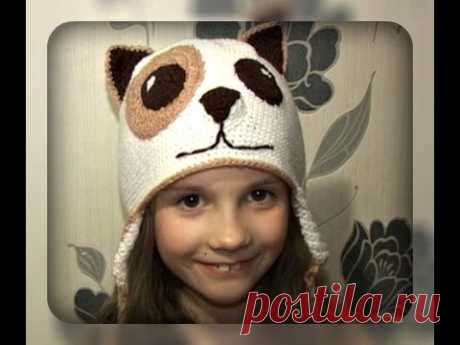 осенняя шапочка -  собачка, на 8 лет, вязание крючком